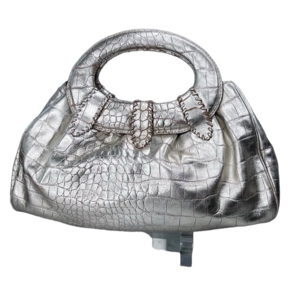 Donald J. Pliner Handbags - Donald J Pliner Printed Metallic Croco Purse Handbag Clutch Satchel Leather